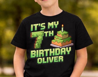 Custom MineC Pixel Gamer Birthday T-Shirt, Personalized Kids Gamer Name Tee Shirt, Pixel Game Party Shirt, Custom Age & Name Birthday Gift
