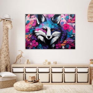 Canvas Wall Art | Floral Fox  | Animal Art Home Decor, Office Decor, Vibrant and Colorful Home and Office