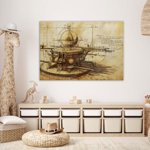 Canvas Wall Art | Leonardo&#39;s Sketch No.7 | Science Art Home Decor, Office Decor, Home and Office