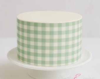 Gingham Design - Sage Green - Vintage Farmhouse Rustic Country Wedding | Cake Wraps & Toppers Edible Image