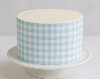 Gingham Design - Light Blue - Vintage Farmhouse Rustic Country Wedding | Cake Wraps & Toppers Edible Image