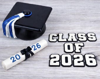 Fondant Graduation Cap, Diploma, and Accessories Cake Toppers | FULL SET | Fondant Toppers