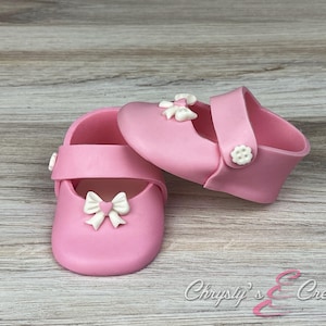 Pink Baby Girl Fondant Shoes Topper – Edible Baby Shower or First Birthday Cake Decoration