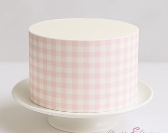 Gingham Design - Light Pink - Vintage Farmhouse Rustic Country Wedding | Cake Wraps & Toppers Edible Image