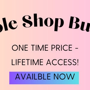 May include: A pink and orange banner advertises a "Whole Shop Bundle" of over 10,000 digital designs. The text "One Time Price - Lifetime Access!" is displayed in black text. The banner also includes the text "Available Now" in a blue and purple gradient.