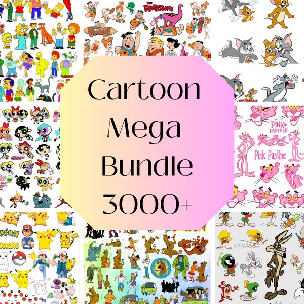 Cartoon Mega SVG Bundle - Over 3000 Designs! Cricut, SVG, PNG, DxF
