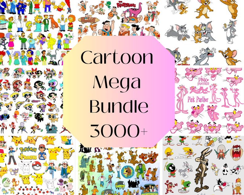 Cartoon Mega SVG Bundle - Over 3000 Designs! Cricut, SVG, PNG, DxF image 1