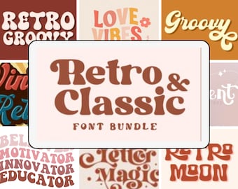 Wavy Font Bundle, Retro Font Bundle, 40 Fonts Included, Retro, Vintage, Wavy, Groovy SVG TTF Cricut