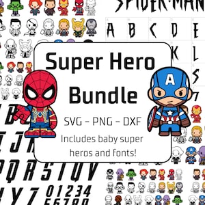 Superheld SVG Bundle - Schriftarten und Baby Superhelden, Cricut, SVG-Dateien, digitaler Download