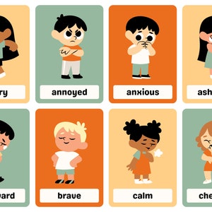 Flashcards para crianças imprimíveis Flashcards educativos para crianças Flashcards inspirados em Montessori Flashcards de emoção para crianças