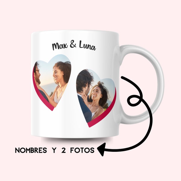 Taza con nombres y fecha de aniversario, Taza personalizada con foto, Taza para parejas, Tazas de San valentine, Valentines day.