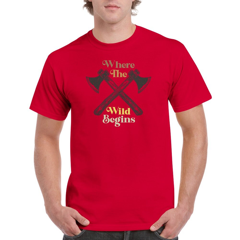 Retro Style T-shirt Where the Wild Begins With Crossed Axes