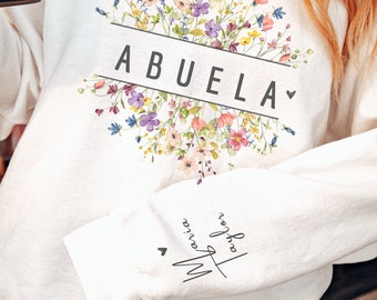 Personalisiertes Oma-Sweatshirt, personalisiertes Abuela-Sweatshirt, individuelle Geburtsblume, Geschenk für Oma, Love Grows Here, Mom's Garden, Geschenk