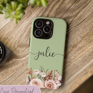 Gepersonaliseerde bloemen iPhone-hoesje: aangepaste naam, rozen en gouden accent