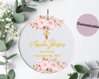 Adorno de bautismo personalizado: Cruz de cerámica, recuerdo, regalo de bautizo