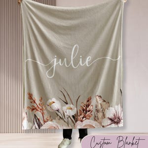 Personalized Floral Watercolor Blanket: Custom Name Gift