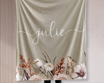 Personalized Floral Watercolor Blanket: Custom Name Gift