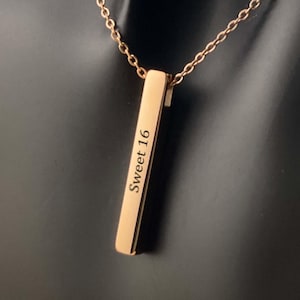 Personalized 3D Vertical Bar Necklace, Custom Minimalist Necklace for Women, Customized Name Necklace, Engraved Birthday Necklace