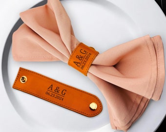 Personalized Leather Napkin Rings – Custom Engraved Wedding Table Decor, Rustic Name Place Cards, Unique Reception Centerpiece Idea