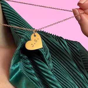 Custom Engraved Heart Necklace with Initials, Letters Engraved Heart Pendant, Charm Necklace with Kids Initials, Pendant For Mom