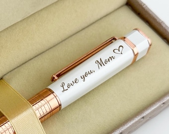 Engraved Pen Gift for Mom – Personalized Roller Pen with Crystal, Rose Gold or White, Custom Mother’s Day Gift, Elegant Gift for Her