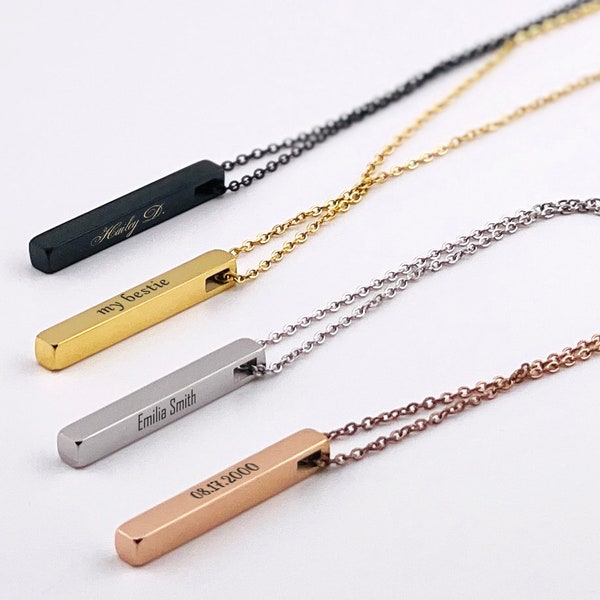 Personalized Vertical Bar Necklace | Custom Minimalist Jewelry | Name Necklace | Stainless Steel Pendant | Gift for Mom