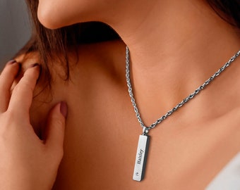 Custom Engraved Bar Necklace | Minimalist Necklace | Personalized Silver Necklace