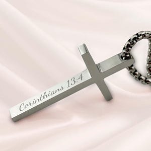Engraved Cross Necklace For Men, Custom Bible Verse and Name Engraving, Christian Necklace, Baptism necklace, Religious Necklace Cross
