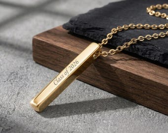 Graduation Necklace Class of 2027, Engraved 3D Pendant