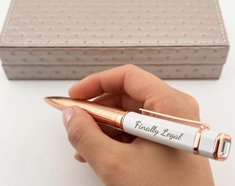 Personalized Engraved Crystal Pen | Luxury Rose Gold Ballpoint | Name Gift for Business Women Lawyer