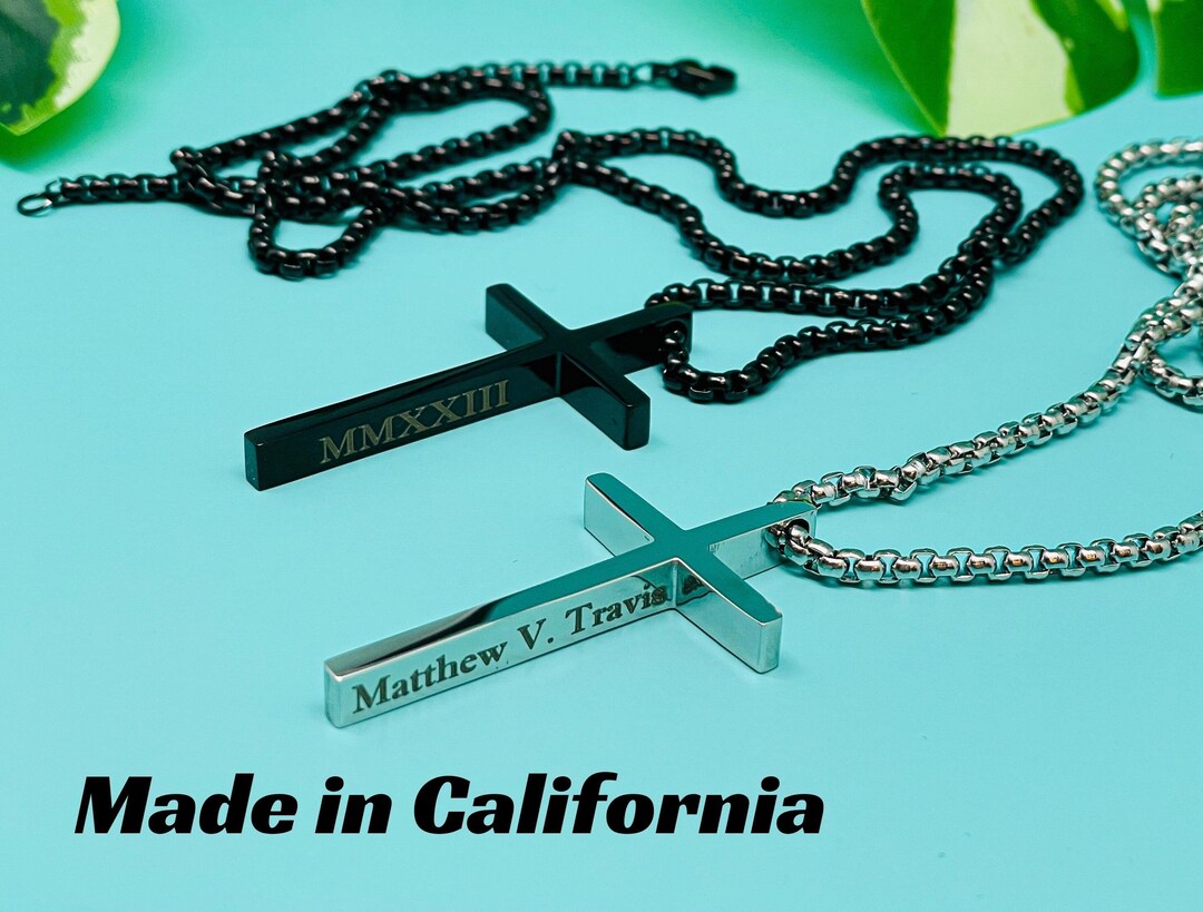 Custom Men's Cross Necklace Engraved Cross Necklace Cross Pendant