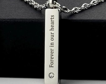 Custom Urn Necklace for Ashes – Cremation Jewelry for Human Ashes, Engraved Memorial Necklace for Women and Men, Keepsake Pendant