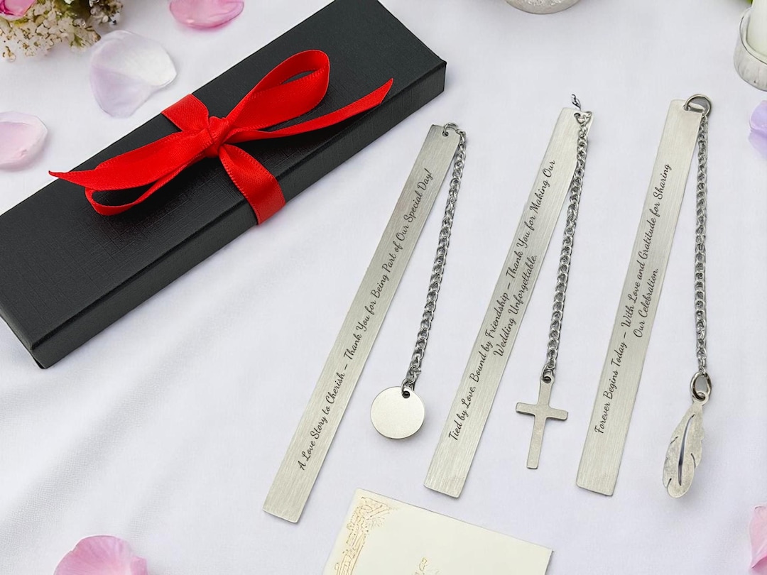 Custom Engraved Metal Bookmark – Personalized Wedding Favor, Guest Gift ...