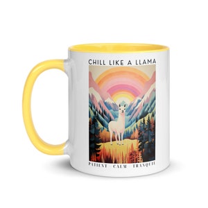 Chill Like a Llama Mug, Yellow Colour Inside the Mug, Premium Quality 11oz  Coffee Cup, White Ceramic Mug, Coffee Mug, Llama Lover Gift