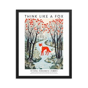 Think Like a Fox Framed Print, Fox Painting Printable Wall Art, Canvas Wall Print for Living Room, Vintage Animal Print, Fox Canvas Art
