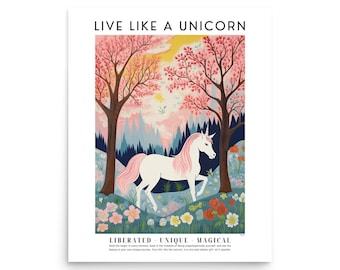 Live Like a Unicorn Art Print, Nursery Wall Art, Children's Room Decor, Cute Unicorn Poster, Framed Unicorn Art, Unicorn Print