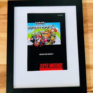 Super Mario Kart SNES Vintage Super Nintendo 1992 Manual Rare Framed