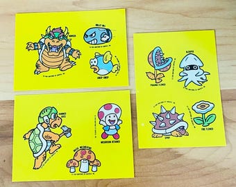 Original Nintendo Sticker Cards from 1989 – Featuring Mario, Luigi, Bowser & More!