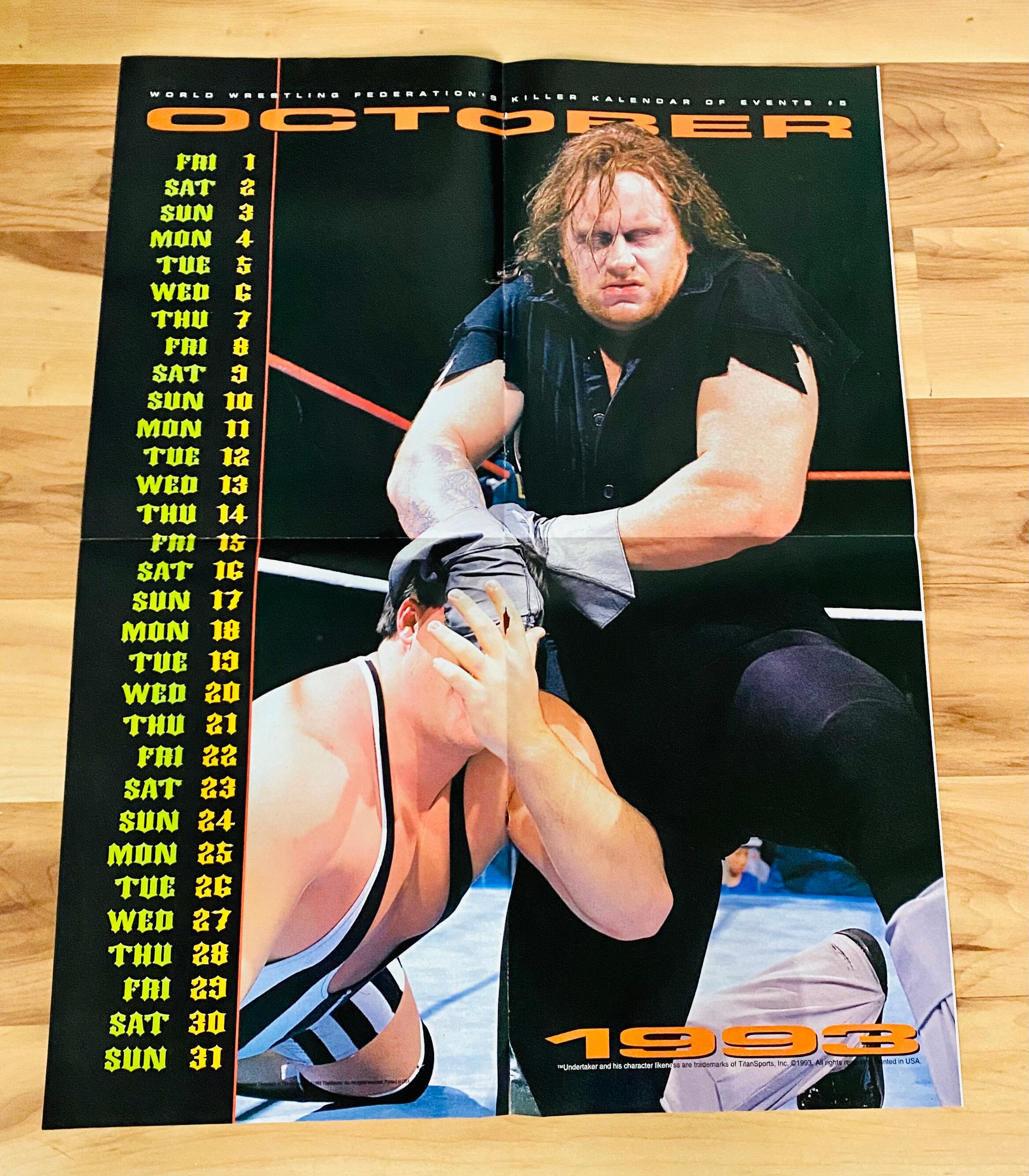 Undertaker 1993 WWF Wrestling Magazine Killer Kalendar Poster WWE *Rare
