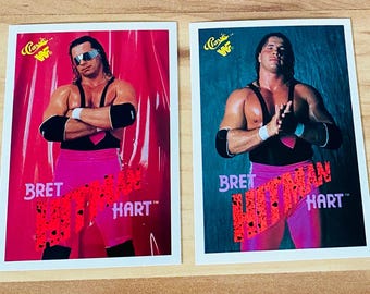 1990 Classic WWF Bret Hart WWE Wrestling Cards #37 & #95 Vintage Rare Mint