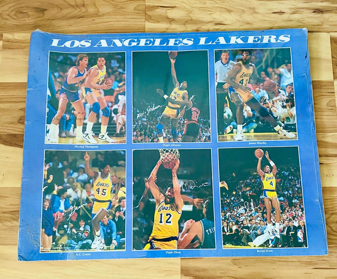 1990 LA Lakers NBA Poster Rare Magic Johnson Vlade Divac Byron Scott A ...