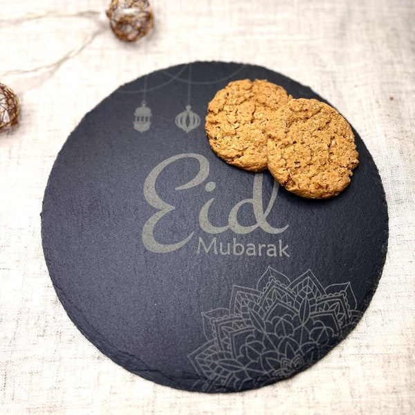 Eid Mubarak Servierplatte Schiefer islamische orientalische Tischdeko Ramadan Geschenk Teller Bismillah