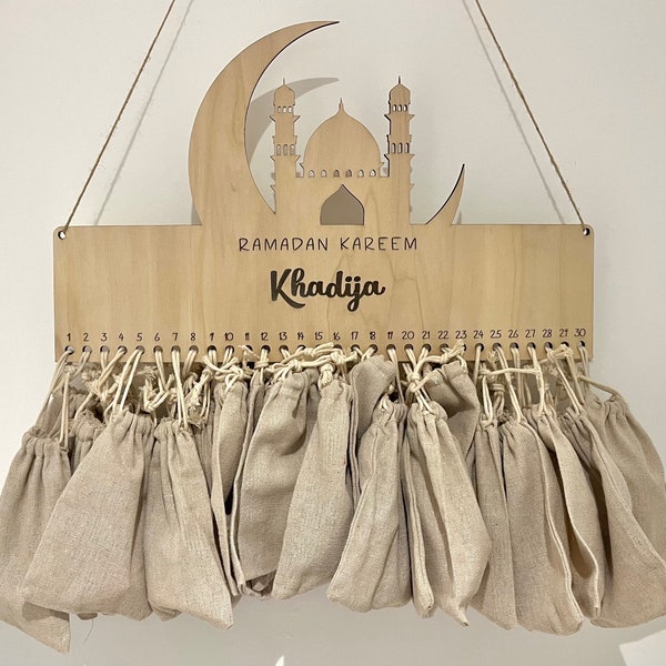 Ramadan Kalender für Kinder personalisiert Eid Holz islamisches Geschenk Ramadhan Kareem Eid Mubarak Bayram Geschenkbeutel