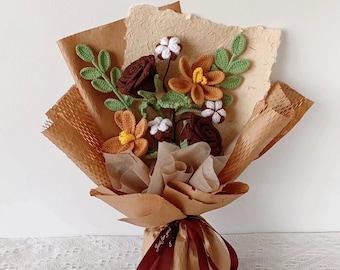 Bouquet de fleurs au crochet fait main, tulipe, rose, muguet tricoté, anniversaire, anniversaire, petite amie, cadeau de fête des mères en tricot