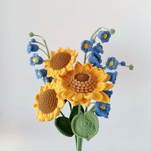 Tournesols en laine à tricoter, muguet, cadeau de Noël, bonnet pour elle, fleurs au crochet à la main, cadeau pour petite amie