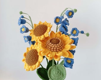 Tournesols en laine à tricoter, muguet, cadeau de Noël, bonnet pour elle, fleurs au crochet à la main, cadeau pour petite amie