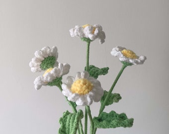 5 daisies,Woolen knitting flower,Hand knitted flowers,christmas Gift,gfit for her,hand-crocheted flowers made,gift for girlfriend