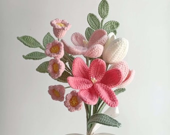 Fleur de tulipe à tricoter en laine, fleurs tricotées à la main, cadeau de Noël, bonnet pour elle, fleurs au crochet à la main, cadeau pour petite amie