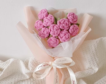 Bouquet a forma di cuore all'uncinetto,rosa lavorata a maglia,regalo di San Valentino,fiori fatti a mano,regalo di compleanno,regalo di Natale,regali per la festa della mamma