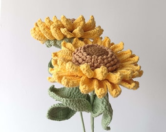 Girasoles de punto de lana, flores tejidas a mano, regalo de Navidad, regalo para ella, flores tejidas a mano, regalo de cumpleaños